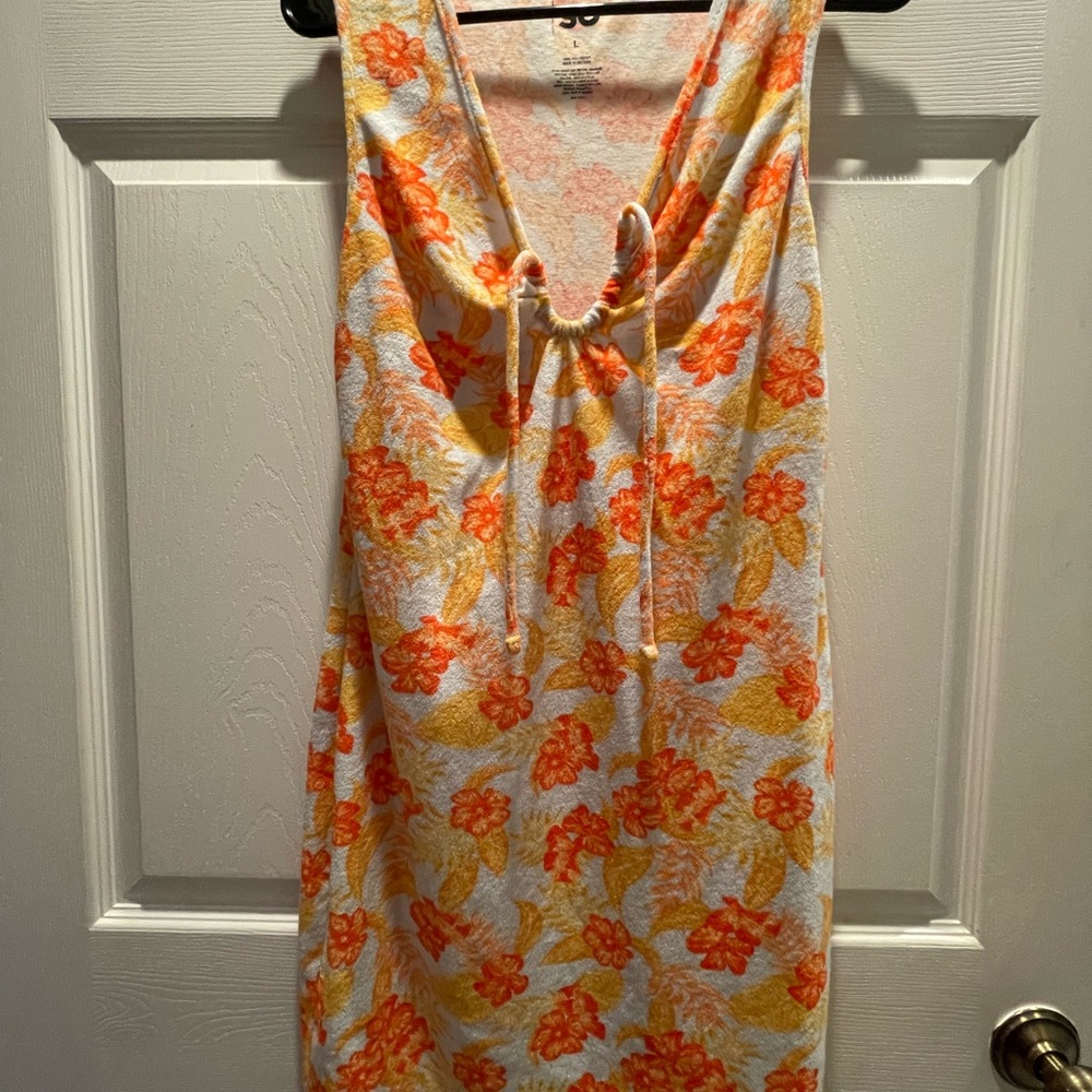 SO Floral Terrycloth Swim Coverup with Front Tie